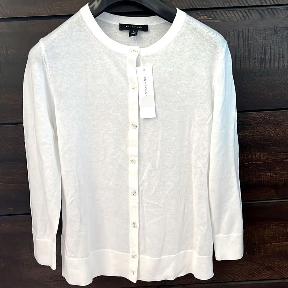NWOT Ann Taylor White Cardigan Sweater Size S - Picture 4 of 10